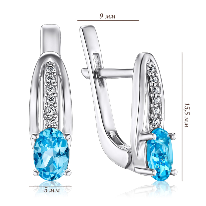 Срібні сережки з кварцем та фіанітами. Артикул 2835/9р-QSWB