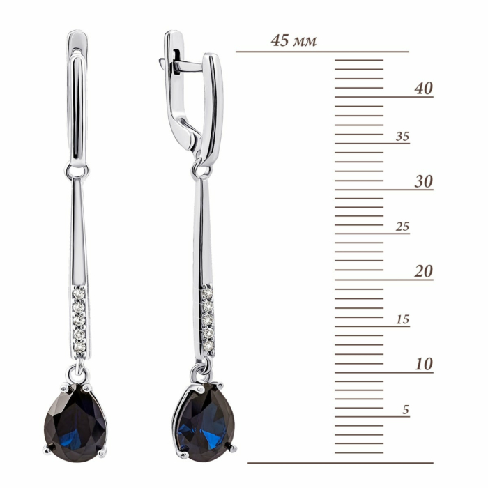 Серебряные серьги-подвески с сапфирами и фианитами. Артикул UG52892/9р-HSPH