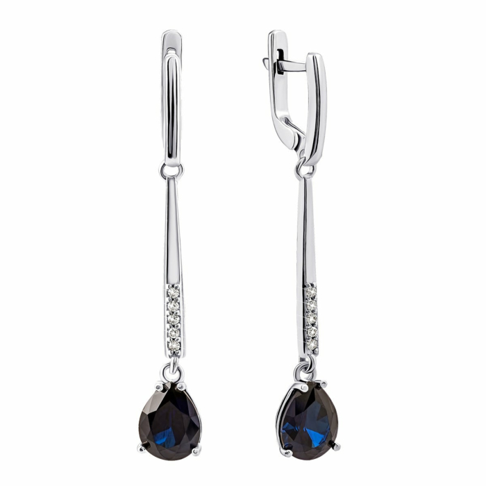 Серебряные серьги-подвески с сапфирами и фианитами. Артикул UG52892/9р-HSPH