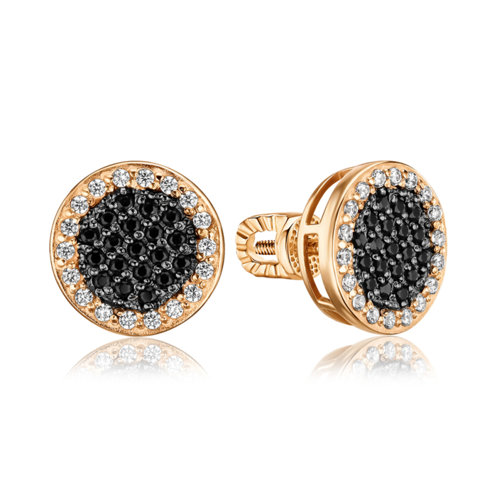 Золоті пусети з фіанітами. Артикул 2906/ч кп