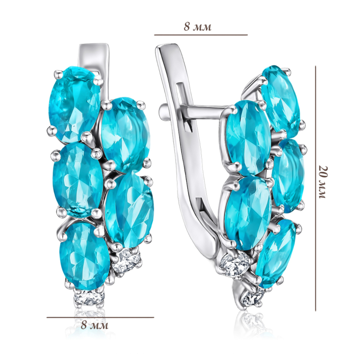 Срібні сережки з кварцем та фіанітами. Артикул 2921/9р-QSWB