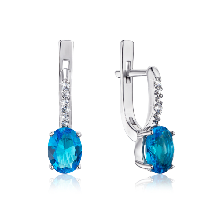 Срібні сережки з кварцом і фіанітами. Артикул 2923/9р-QSWB