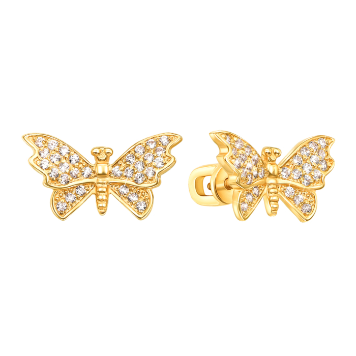 "Золоті пусети ""Метелики"" з фіанітами. Артикул 2941/eu"