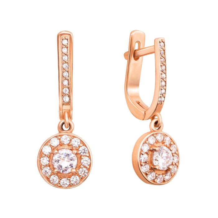 Золотые серьги-подвески с фианитами. Артикул 2945