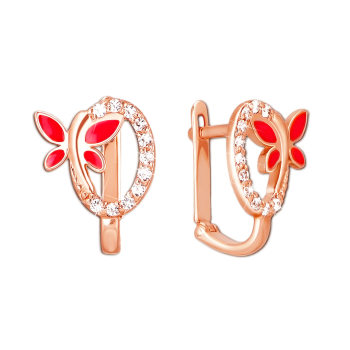 Золотые серьги с фианитами и эмалью. Артикул 2951