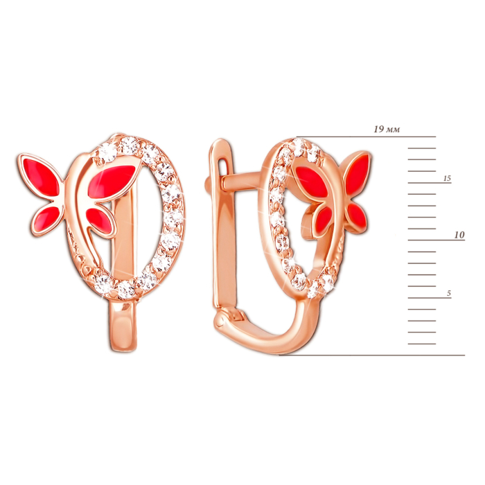 Золотые серьги с фианитами и эмалью. Артикул 2951
