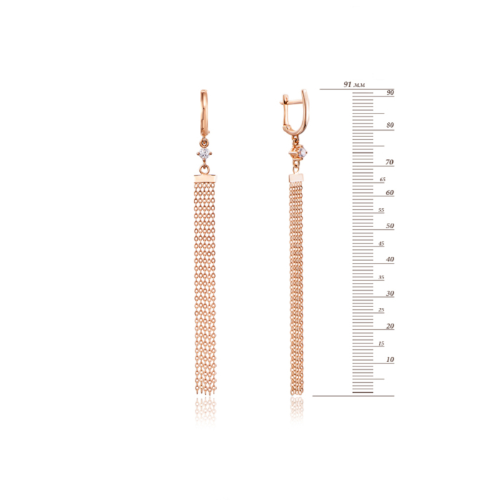 Золотые серьи-подвески без вставки. Артикул 02968/01/0/28