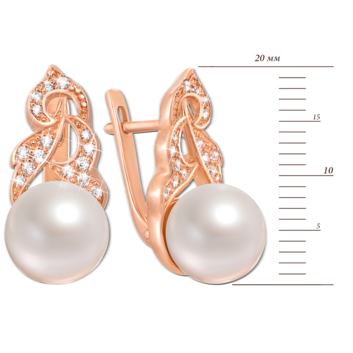 Золоті сережки з перлиною та фіанітами. Артикул 2975 к