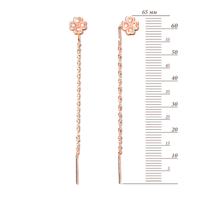 Золоті сережки-протяжки (продевки) з фіанітами. Артикул 2981