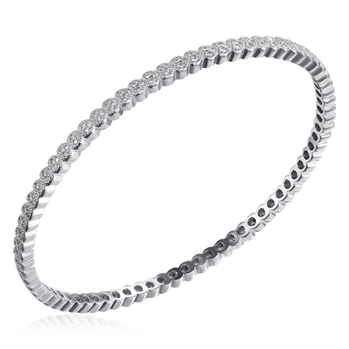 Срібний жорсткий браслет з фіанітами. Артикул 2B11555-B/12/1