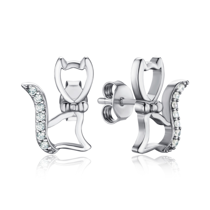 Серебряные серьги «Котики» с фианитами 2E16841-E/12/1