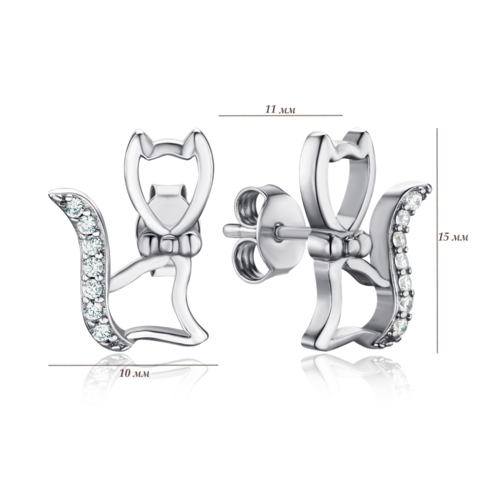 Серебряные серьги «Котики» с фианитами 2E16841-E/12/1