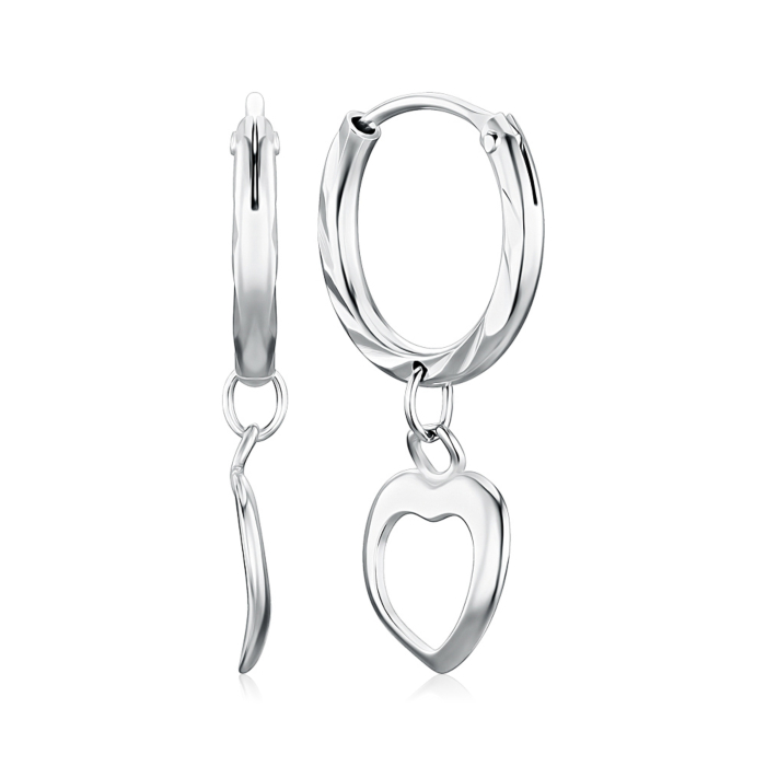 Срібні сережки-конго з підвіскою в формі сердечка 2E24427-E/12