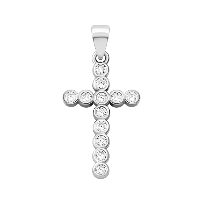 Срібний хрестик з фіанітами. Артикул UG52P14491