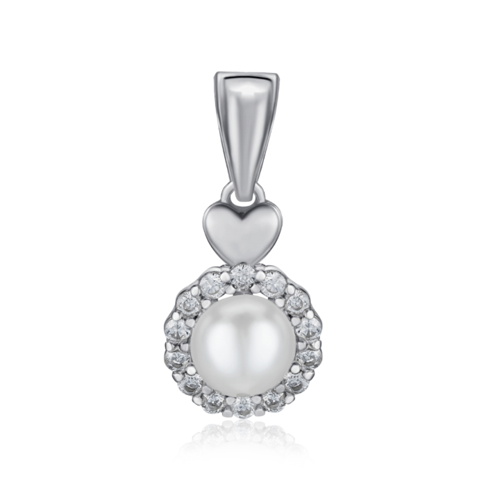 Срібна підвіска з перлиною та фіанітами. Артикул 2P19817-P/12/4586
