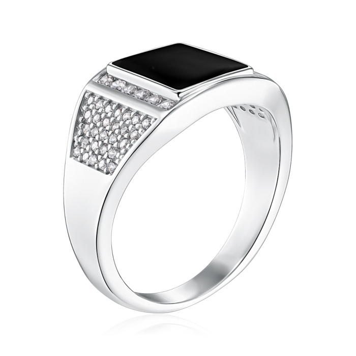 Срібна печатка з емаллю та фіанітами. Артикул 2R24467-R/12/627