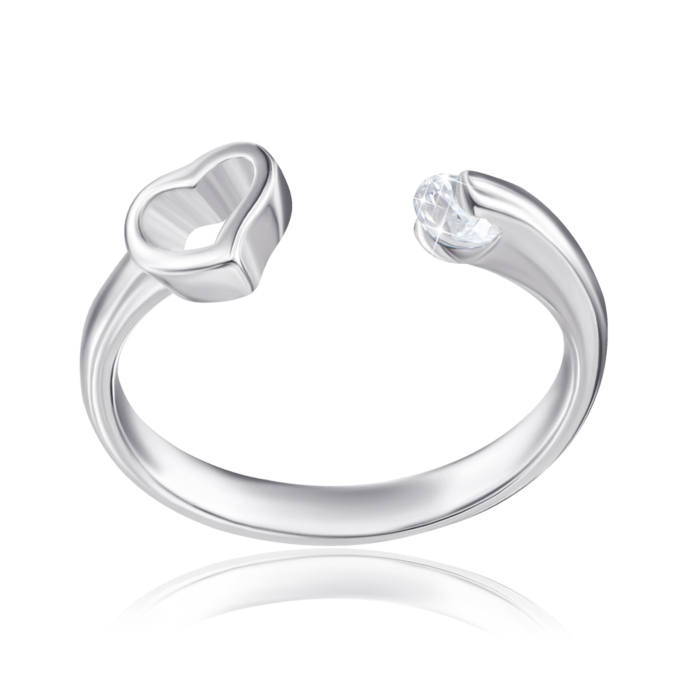 Срібна каблучка «Серце» з фіанітом. Артикул 2R25001-R/12/1