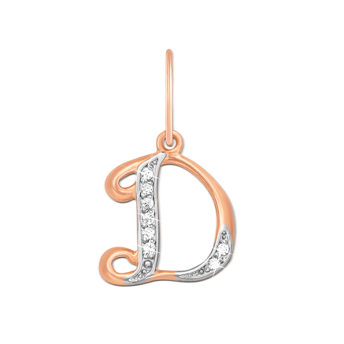 Золота підвіска «Літера Д» з фіанітами. Артикул 31103/д