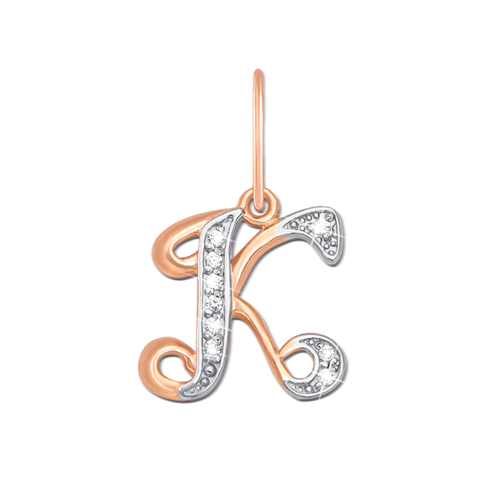 Золота підвіска «Літера К» з фіанітами. Артикул 31103/к