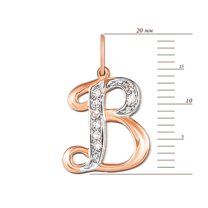 Золота підвіска «Літера В» з фіанітами. Артикул 31103/в