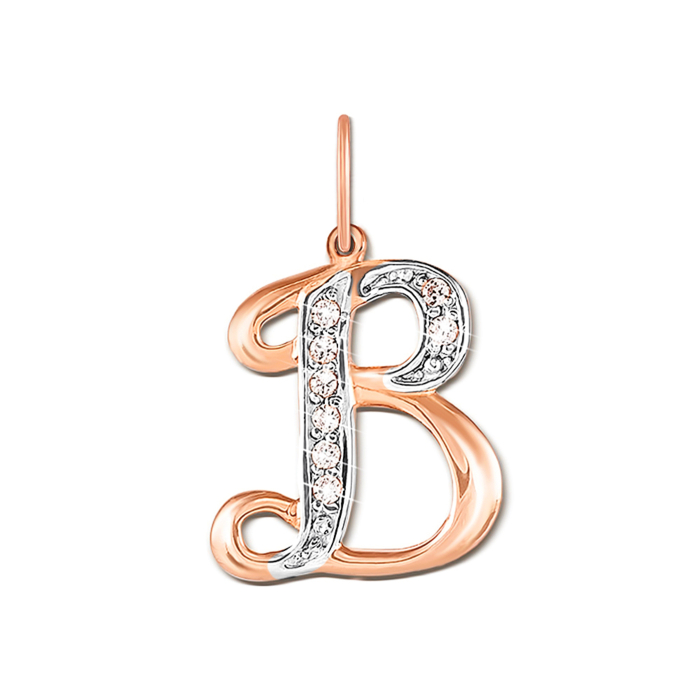 Золота підвіска «Літера В» з фіанітами. Артикул 31103/в