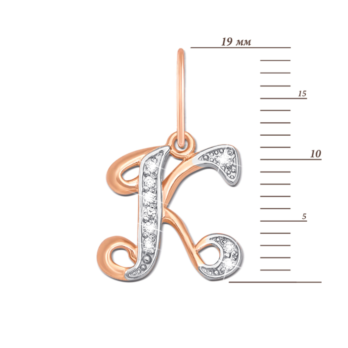 Золота підвіска «Літера К» з фіанітами. Артикул 31103/к