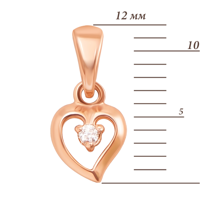 Золота підвіска «Серце» з фіанітом. Артикул 31181