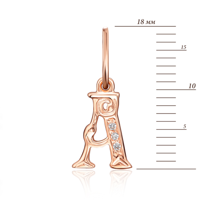Золота підвіска «Літера А» з фіанітами. Артикул 31185/а