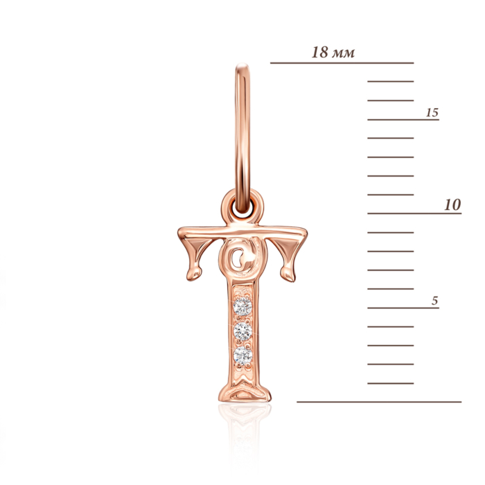 Золота підвіска «Літера Т» з фіанітами. Артикул 31185/т