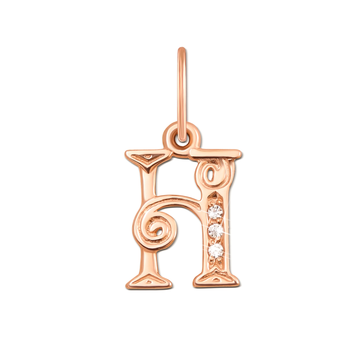 Золотая подвеска «Буква Н» с фианитами. Артикул 31185/н