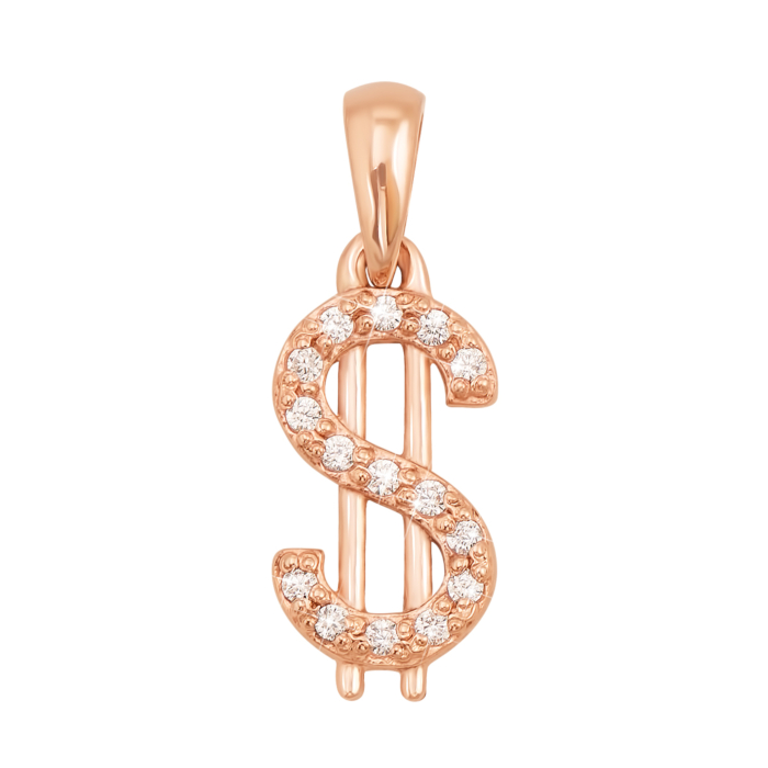 Золота підвіска «Долар» з фіанітами. Артикул 31239