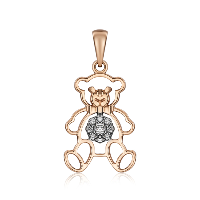 Золота підвіска «Ведмедик» з фіанітами. Артикул 31273