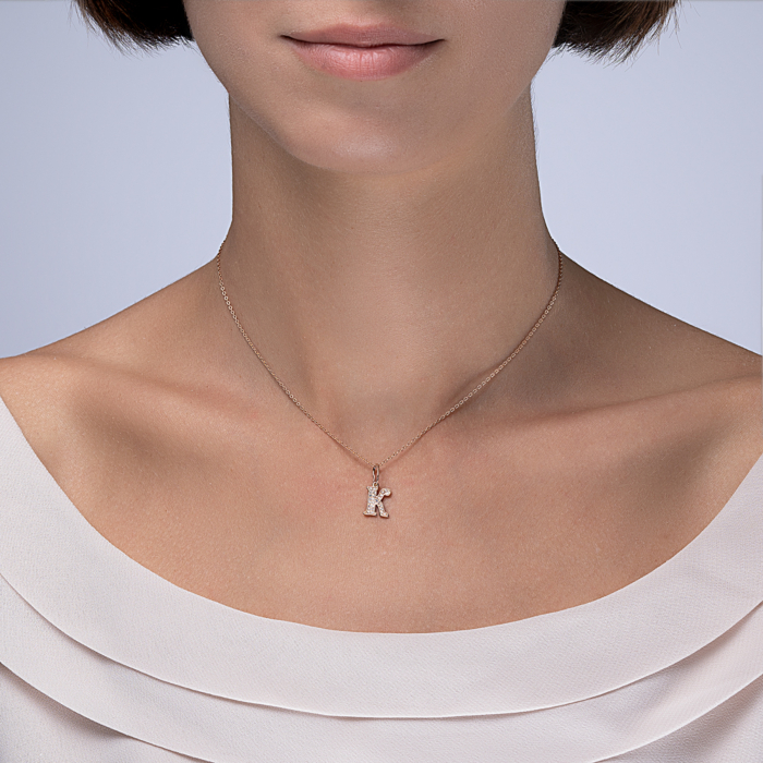 Золота підвіска «Літера К» з фіанітами. Артикул 31277-к/01/0/42