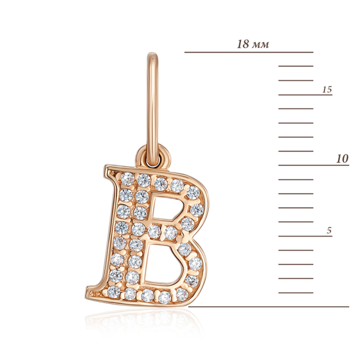 Золота підвіска «Літера В» з фіанітами. Артикул 31277-в/01/0/42