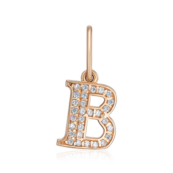Золота підвіска «Літера В» з фіанітами. Артикул 31277-в/01/0/42