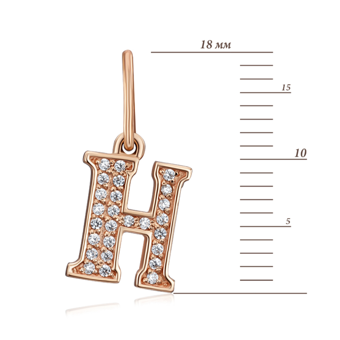 Золота підвіска «Літера Н» з фіанітами. Артикул 31277-н/01/0/42