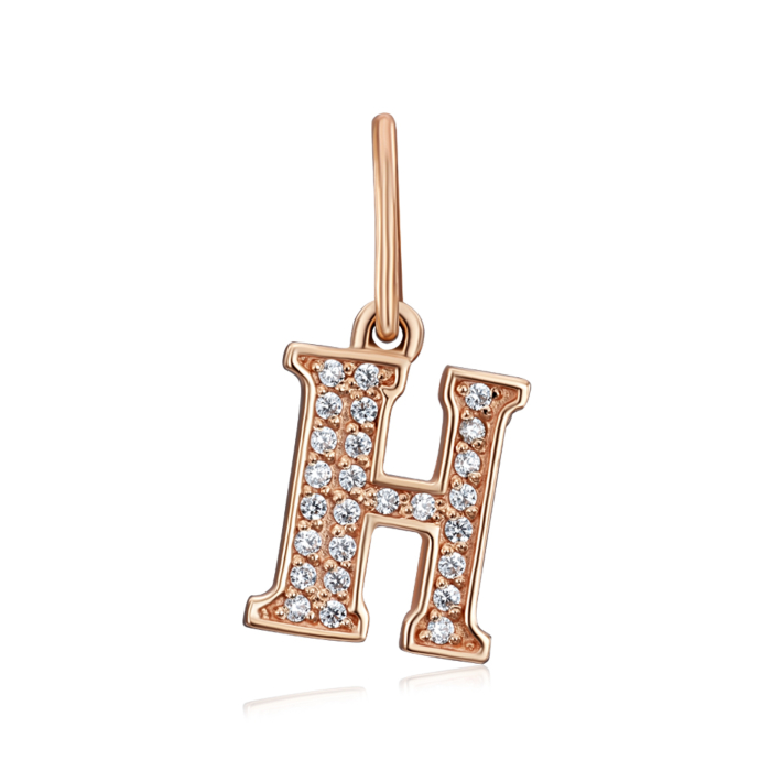 Золота підвіска «Літера Н» з фіанітами. Артикул 31277-н/01/0/42