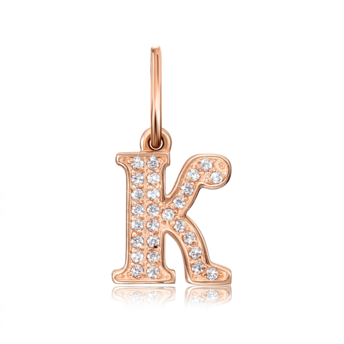 Золота підвіска «Літера К» з фіанітами. Артикул 31277-к/01/0/42