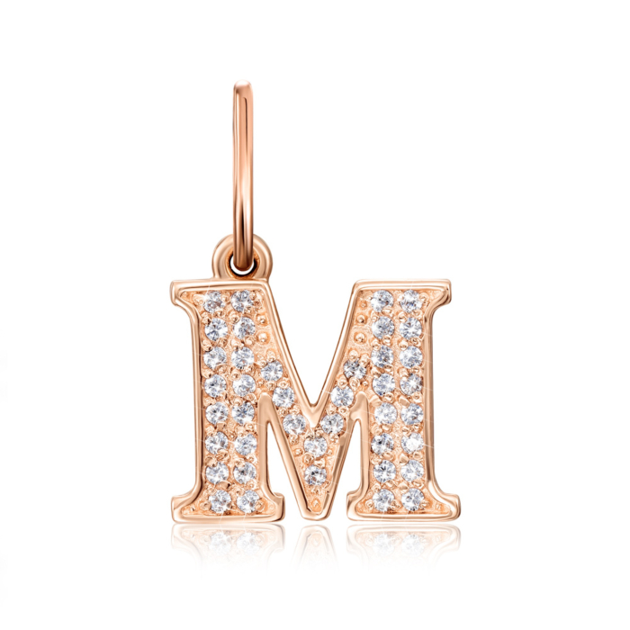 Золота підвіска «Літера М» з фіанітами. Артикул 31277-м/01/0/42