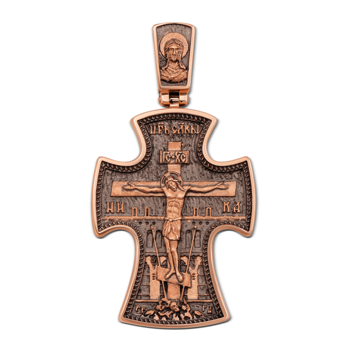 Золотой крестик. Распятие Христа. Николай Чудотворец. Артикул 31334/2
