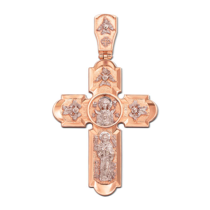 Золотий хрестик. Розп'яття Христове. Микола Чудотворець. Ікона Божої Матері «Знамення». Артикул 31348/1
