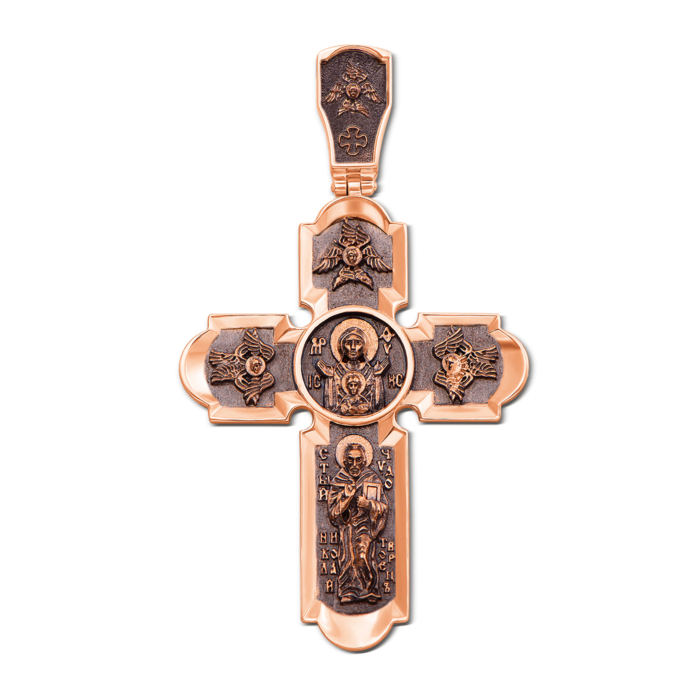 Золотий хрестик. Розп'яття Христове. Микола Чудотворець. Ікона Божої Матері «Знамення». Артикул 31348/2