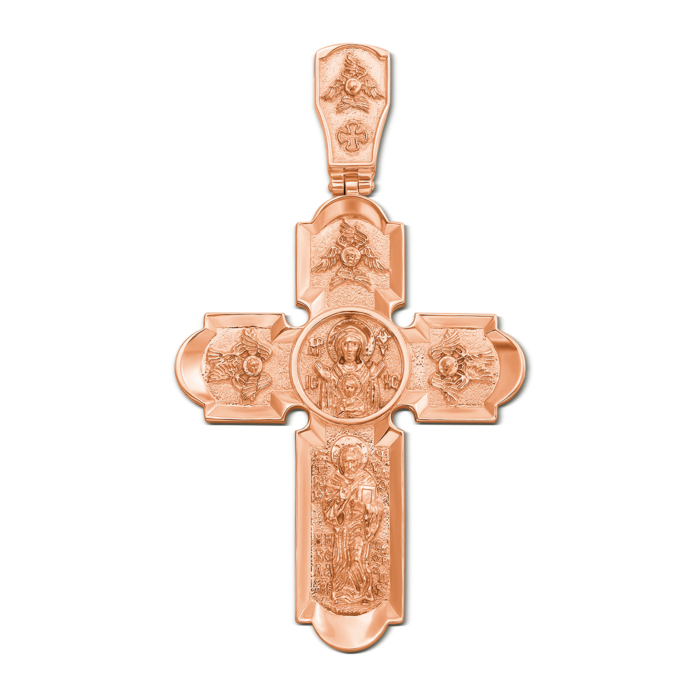 Золотой крестик. Распятие Христа. Николай Чудотворец. Икона Божией Матери «Знамение». Артикул 31348