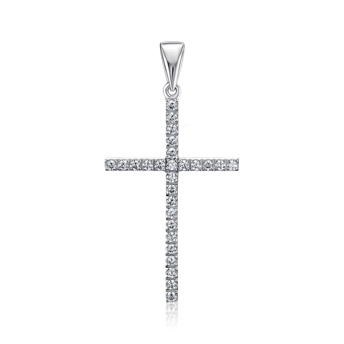 Двухсторонній золотий хрестик з білими та чорними фіанітами 31372/02/1/146