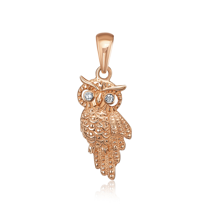 Золотая подвеска "Сова" с фианитами. Артикул 31374/01/0/13