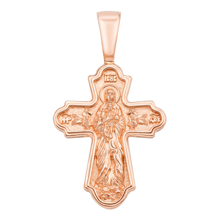 Золотой крестик. Распятие Христа. Валаамская Икона Божией Матери. Артикул 31446