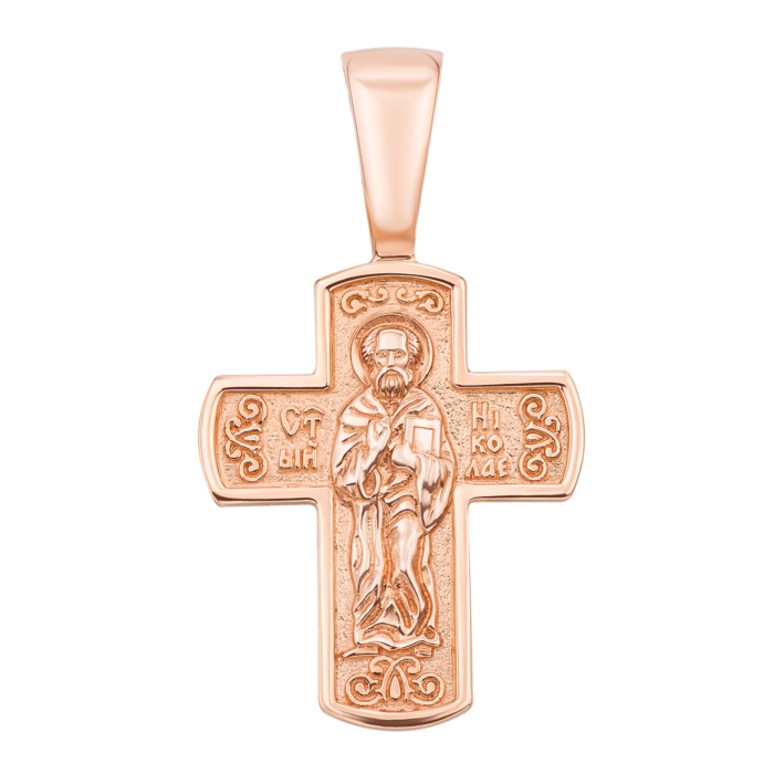 Золотой крестик. Распятие Христа. Николай Чудотворец. Артикул 31503