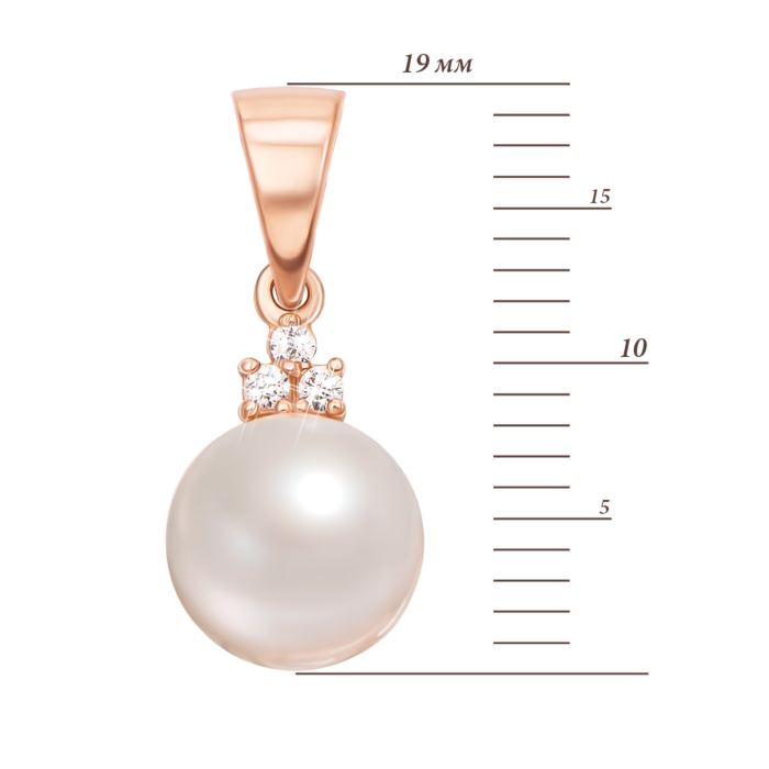 Золота підвіска з перлиною і фіанітами. Артикул 31549