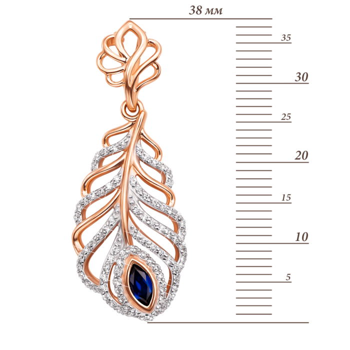 Золота підвіска «Перо» з фіанітами. Артикул 31639/01/1/572