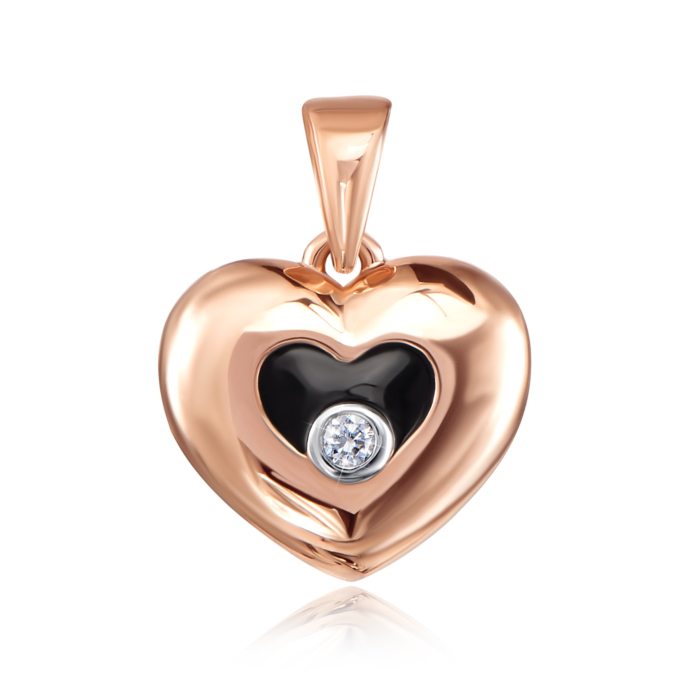 Золотая подвеска «Сердце» с фианитом и эмалью. Артикул 31700/01/1/1058